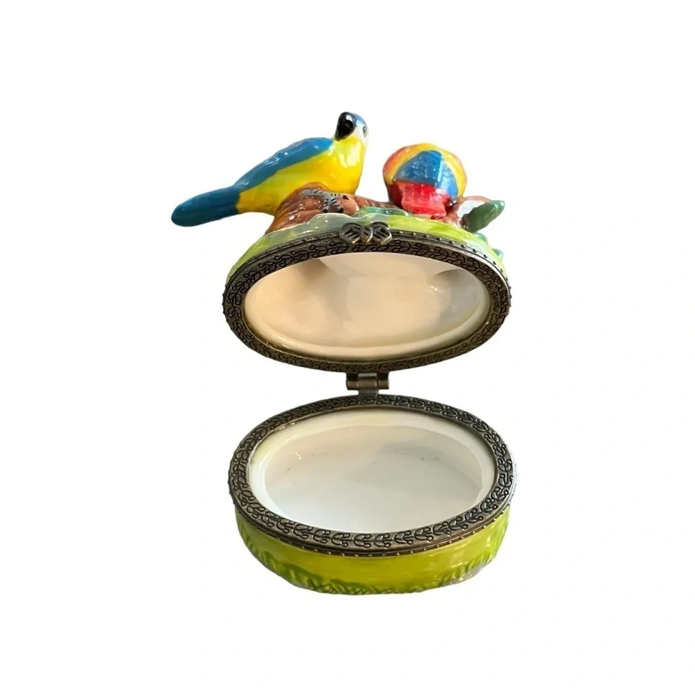 Vintage Parrots on Branch Trinket Box Tropical Beach